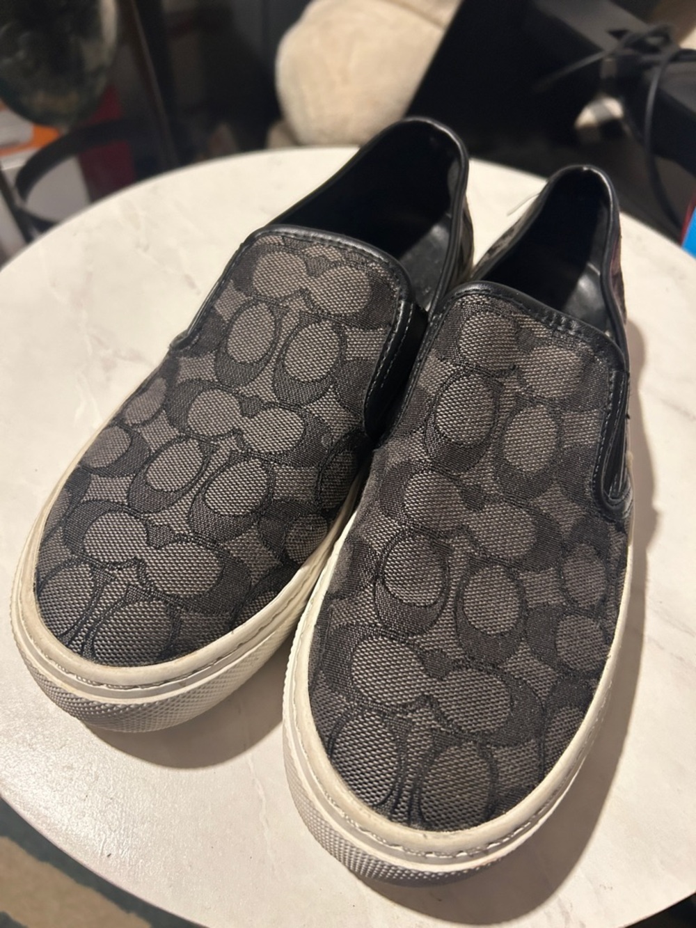 Slip-On Canvas Men's Sneakers in Charcoal with Signature Pattern